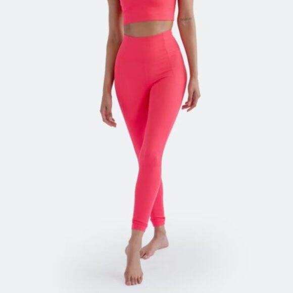 Girlfriend Collective Small S Pink Geranium High Rise Cropped Leggings Workout - Picture 10 of 10